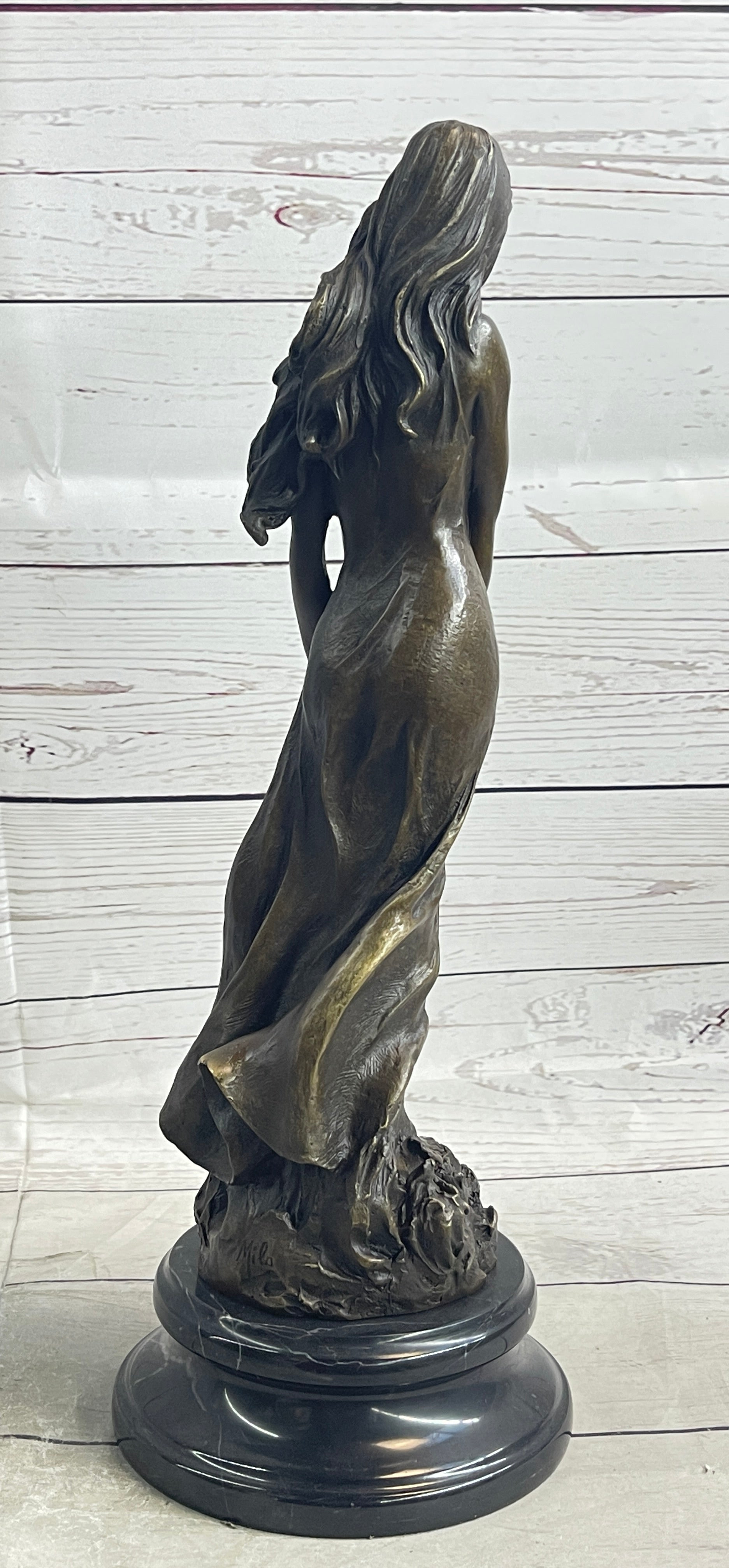 Signed French Milo Bridal Gift Bride with Bouquet Bronze Figure