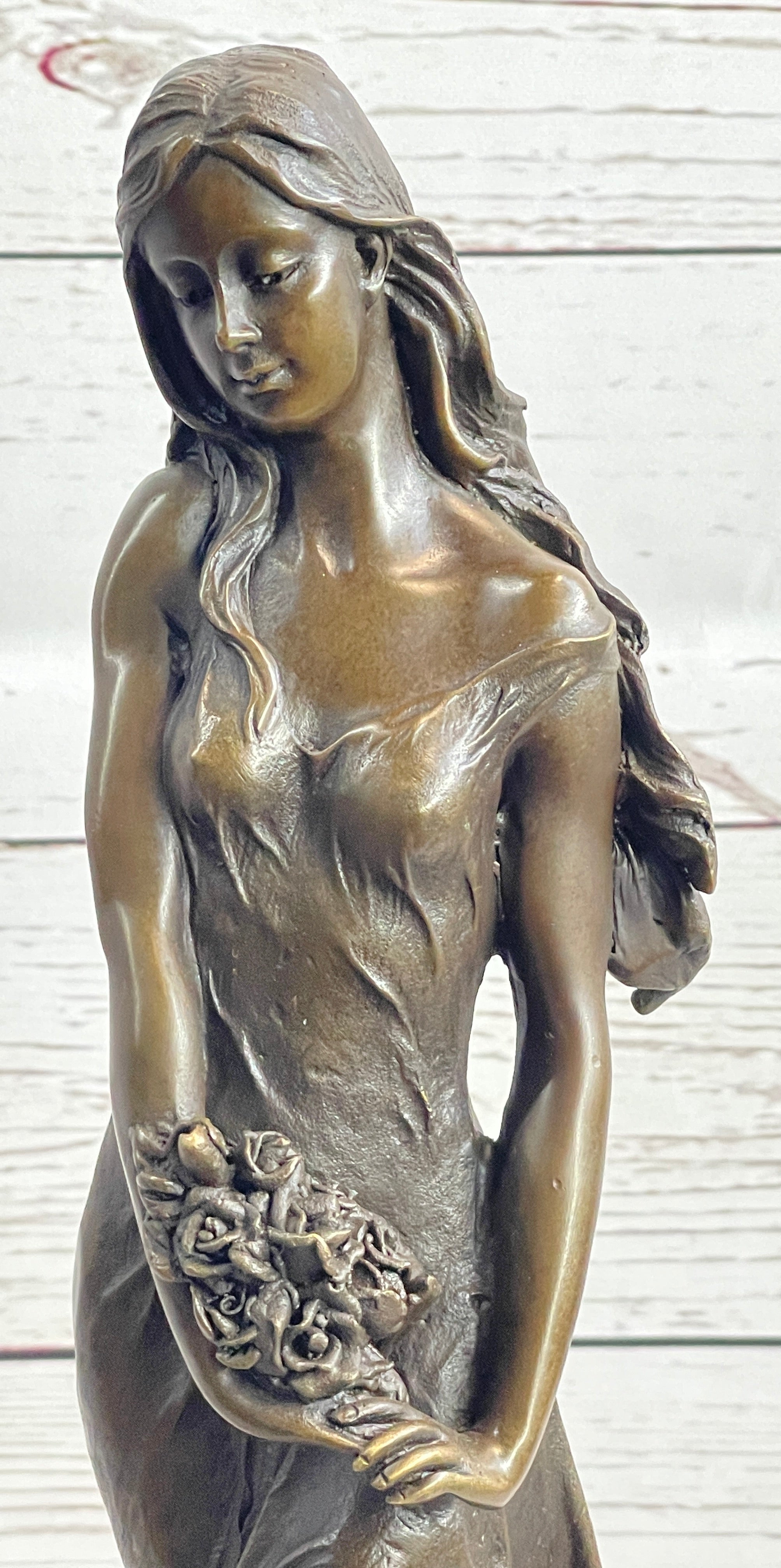 Signed French Milo Bridal Gift Bride with Bouquet Bronze Figure