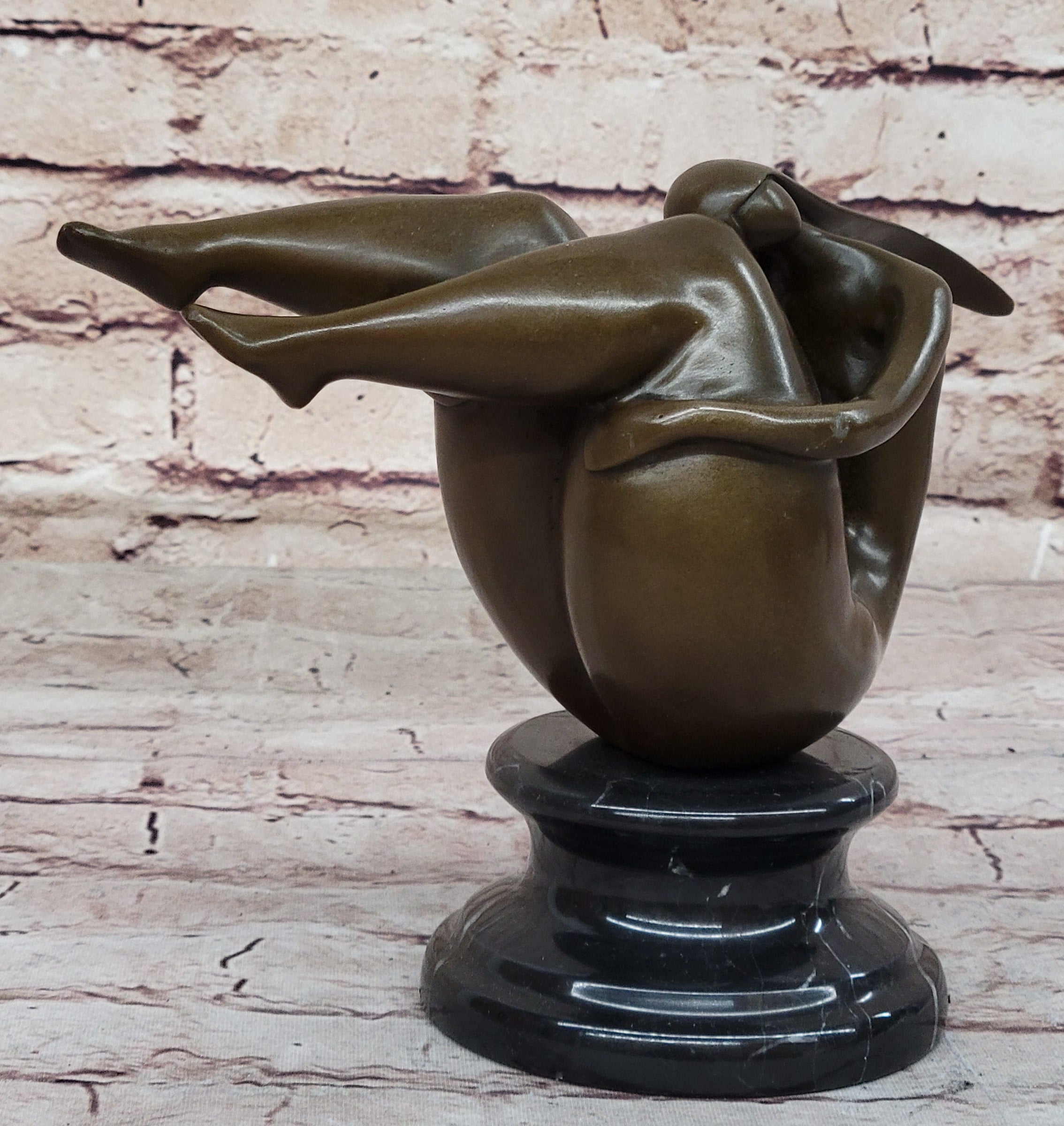 Curvy Female Figure Bronze Sculpture on Marble Base by Mario Nick