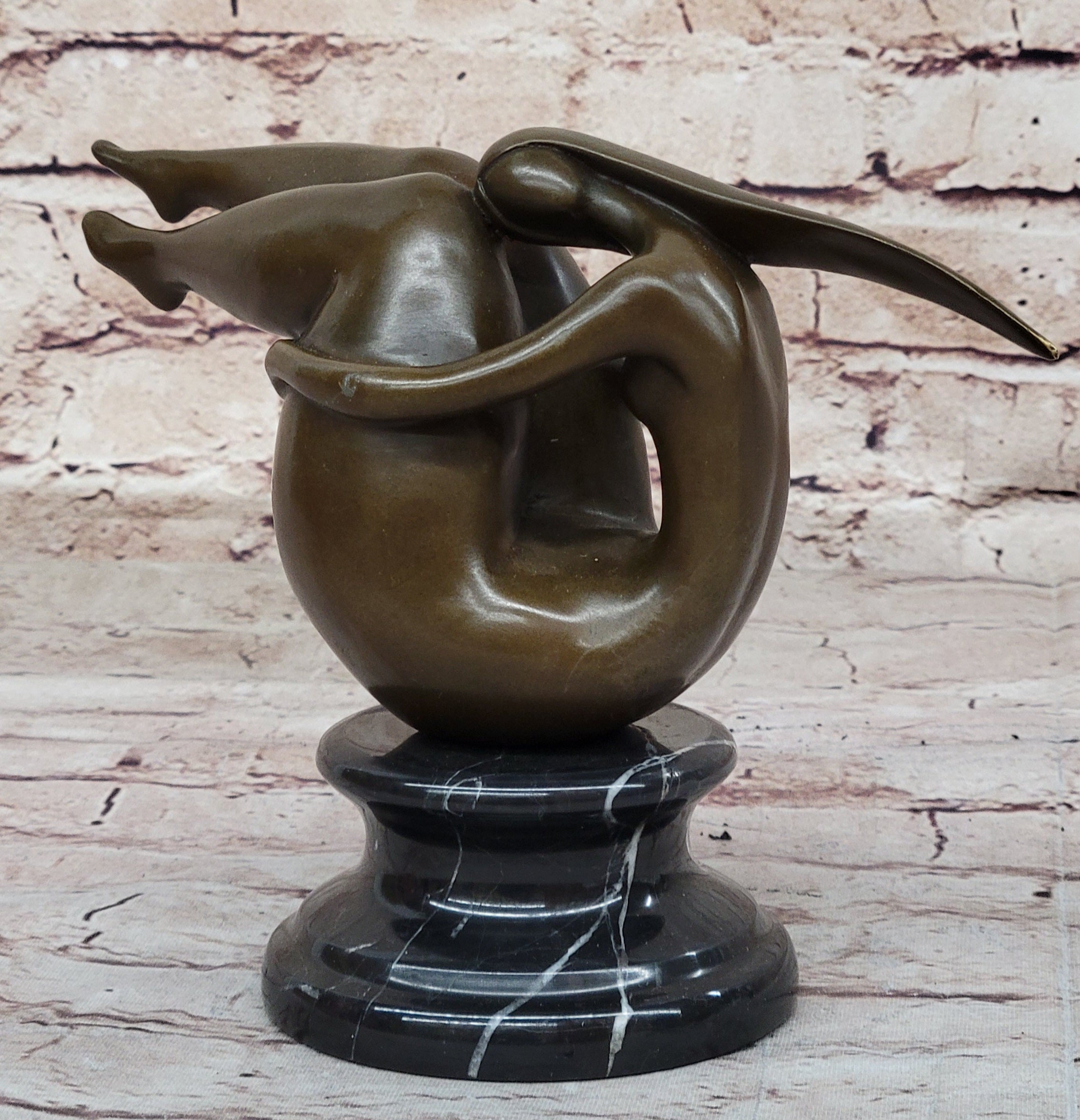 Curvy Female Figure Bronze Sculpture on Marble Base by Mario Nick