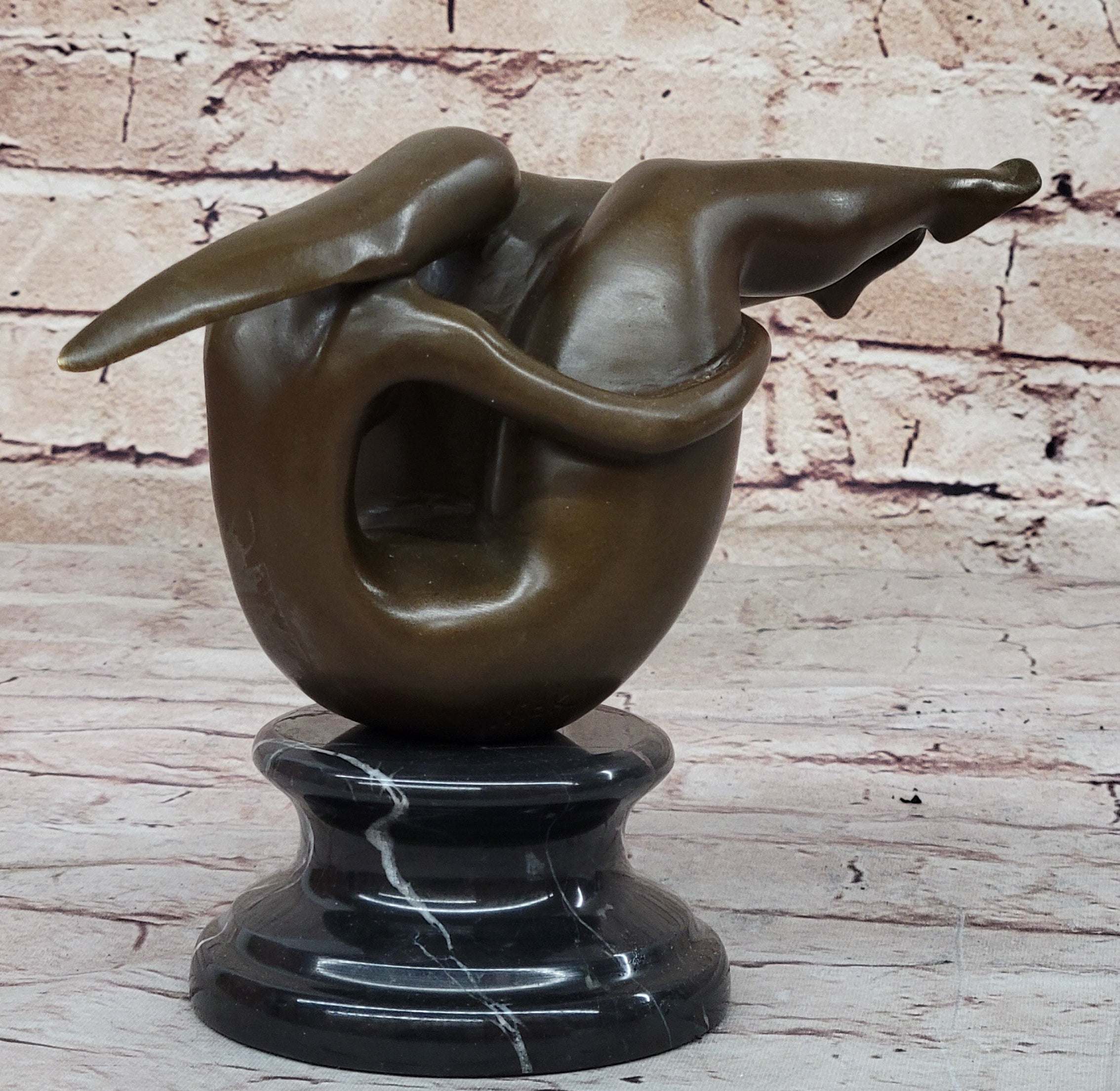 Curvy Female Figure Bronze Sculpture on Marble Base by Mario Nick