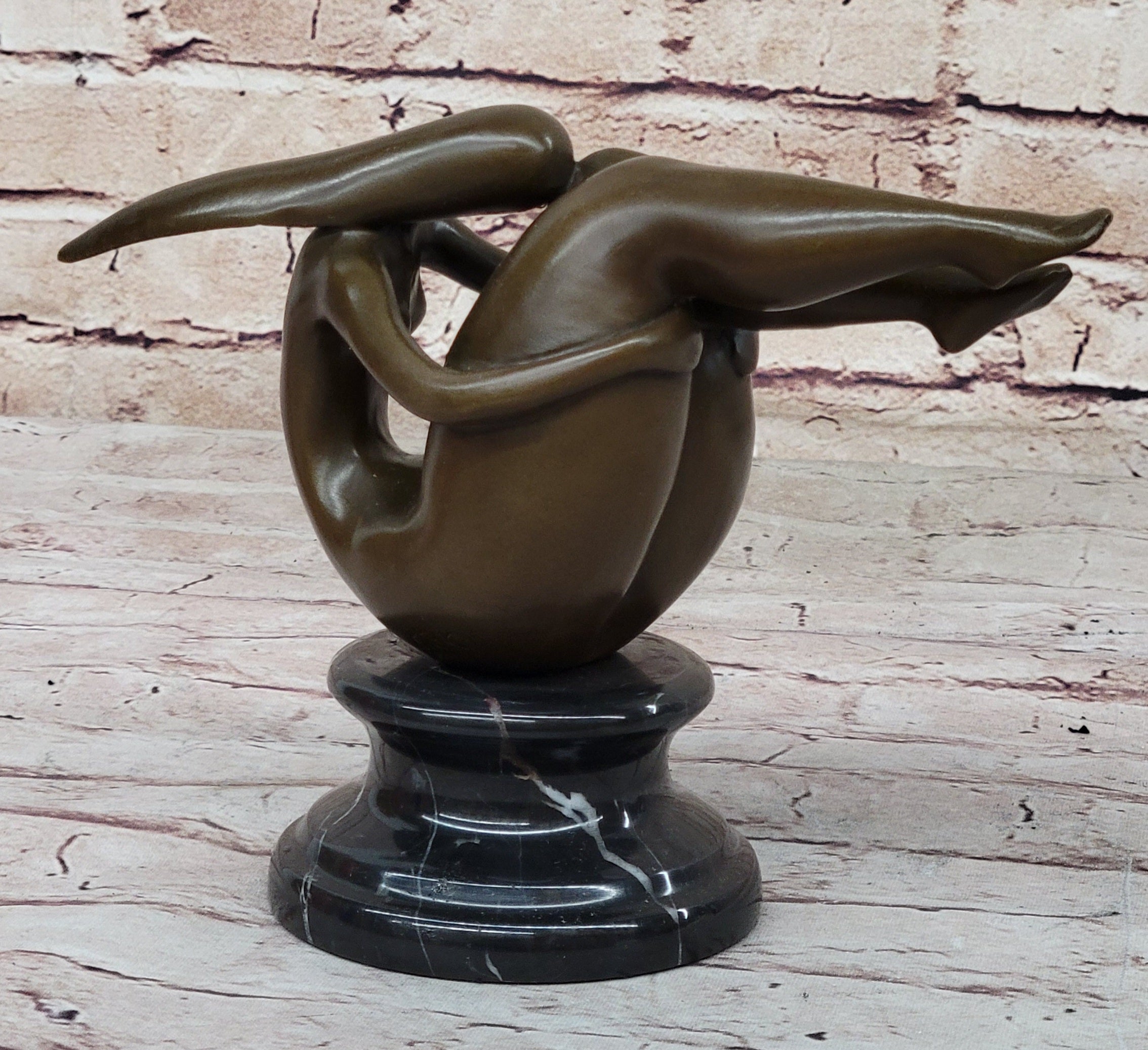 Curvy Female Figure Bronze Sculpture on Marble Base by Mario Nick