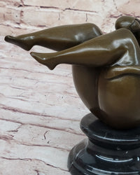 Curvy Female Figure Bronze Sculpture on Marble Base by Mario Nick