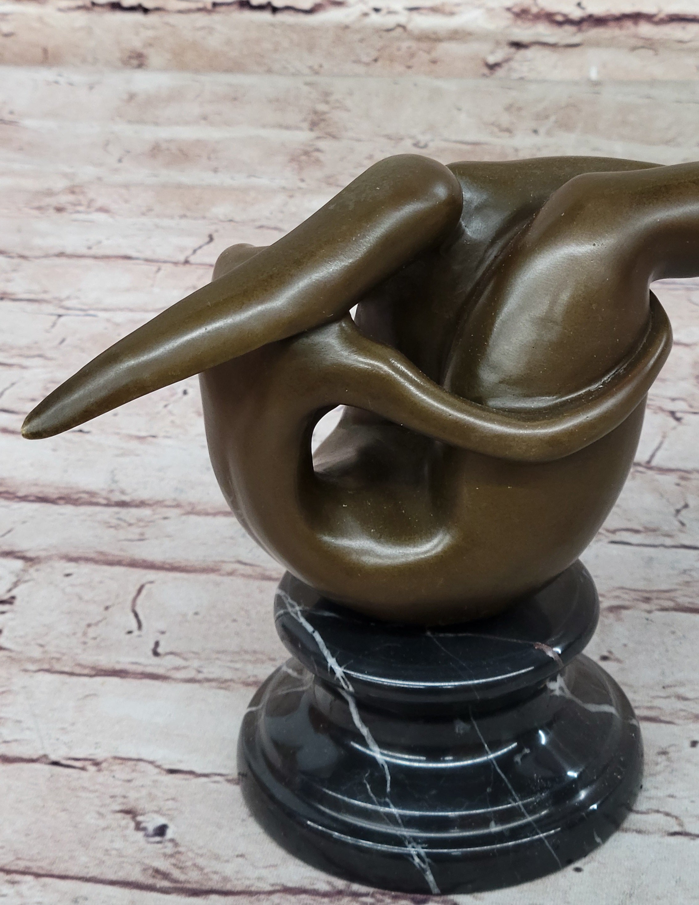 Curvy Female Figure Bronze Sculpture on Marble Base by Mario Nick
