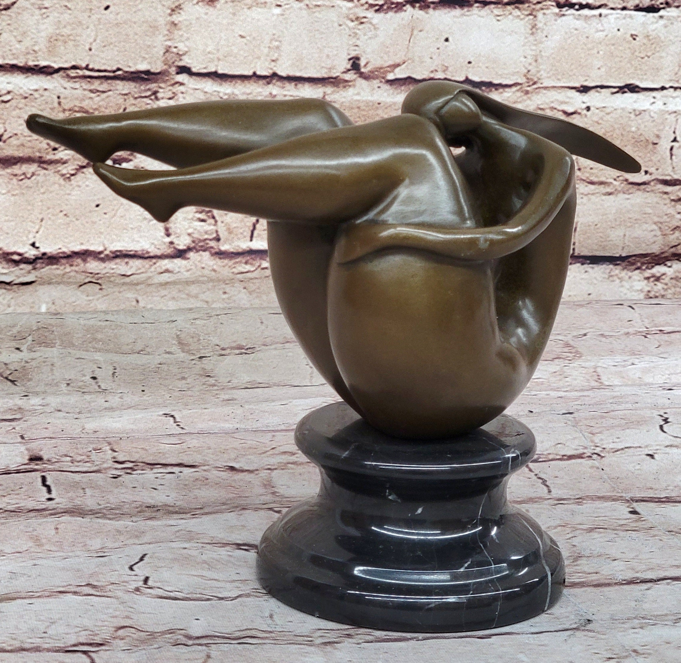 Curvy Female Figure Bronze Sculpture on Marble Base by Mario Nick