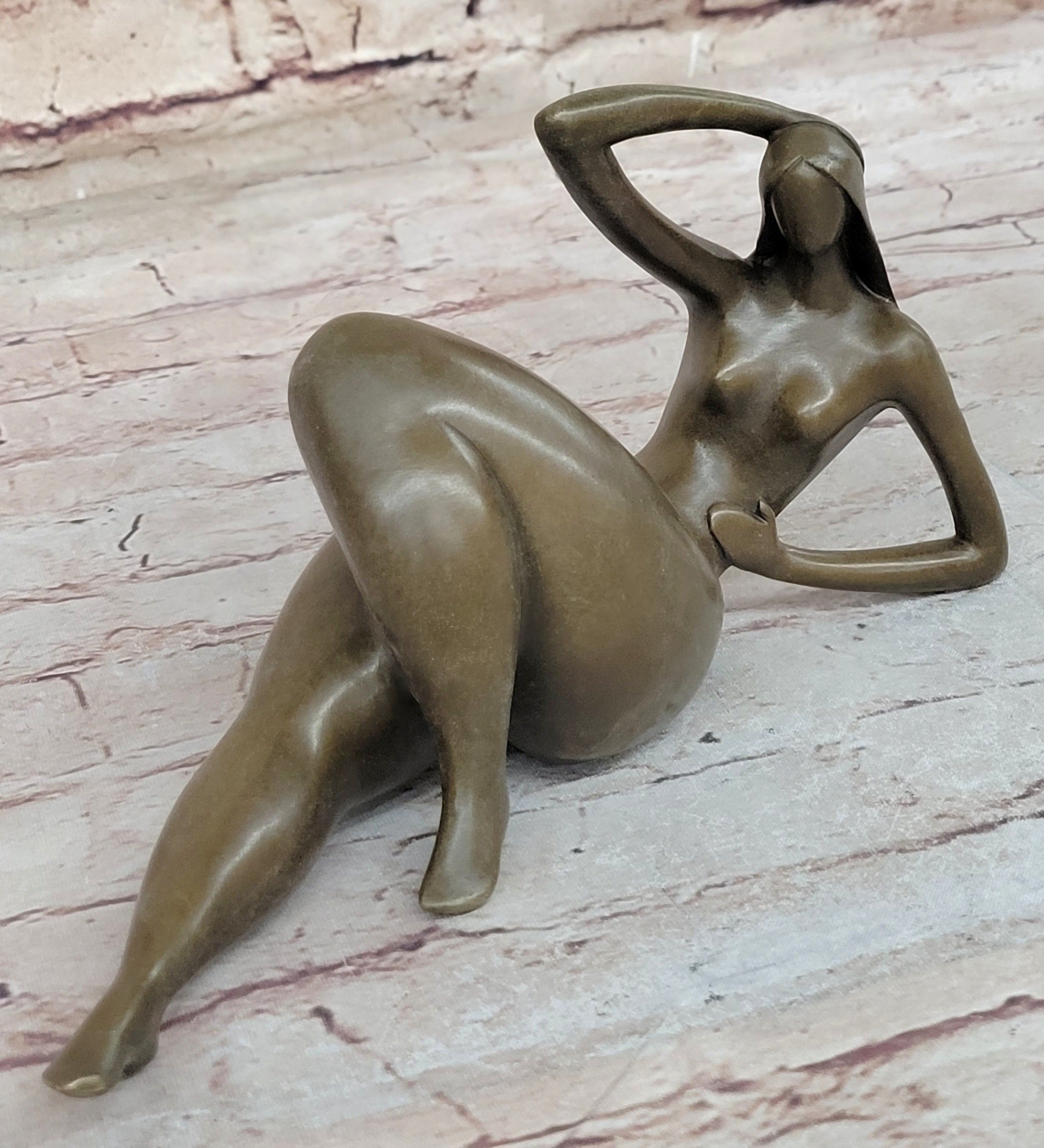 Abstract Reclining Woman Bronze Sculpture by Mario Nick