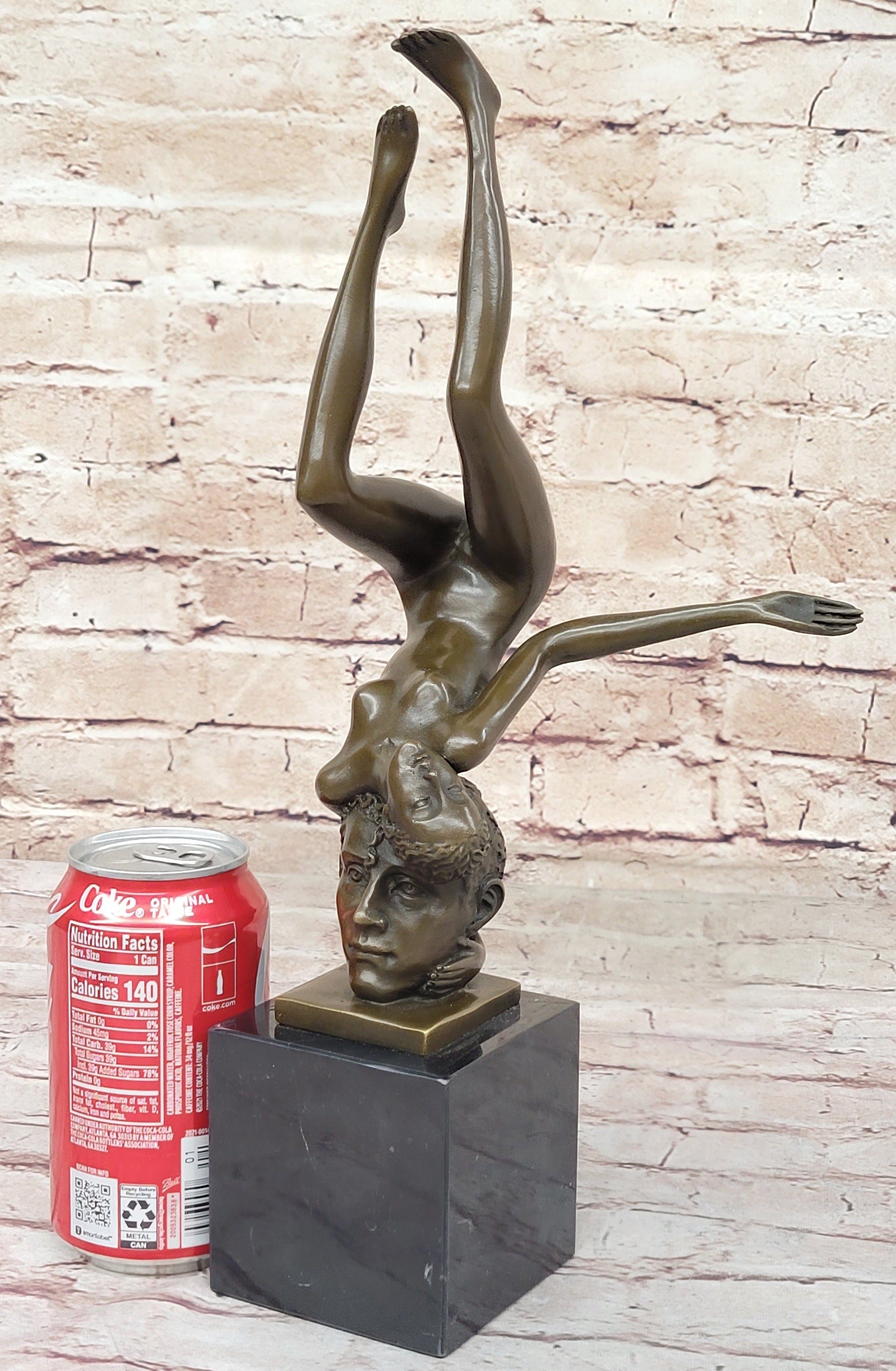 Surrealist Bronze Sculpture of Upside Down Nude Female Figure Conjoined Head Original Art