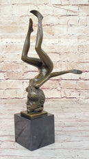 Surrealist Bronze Sculpture of Upside Down Nude Female Figure Conjoined Head Original Art