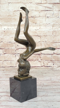 Surrealist Bronze Sculpture of Upside Down Nude Female Figure Conjoined Head Original Art