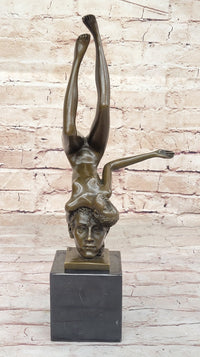 Surrealist Bronze Sculpture of Upside Down Nude Female Figure Conjoined Head Original Art