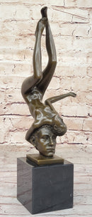 Surrealist Bronze Sculpture of Upside Down Nude Female Figure Conjoined Head Original Art