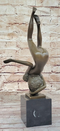 Surrealist Bronze Sculpture of Upside Down Nude Female Figure Conjoined Head Original Art
