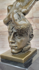 Surrealist Bronze Sculpture of Upside Down Nude Female Figure Conjoined Head Original Art