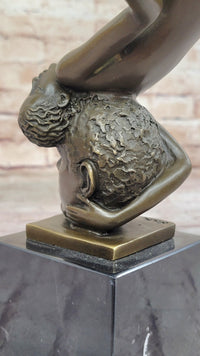 Surrealist Bronze Sculpture of Upside Down Nude Female Figure Conjoined Head Original Art