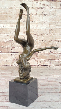 Surrealist Bronze Sculpture of Upside Down Nude Female Figure Conjoined Head Original Art