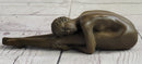 Nude Yoga Girl Holding Stretch Bronze Figure Sculpture 2" x 9"