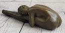 Nude Yoga Girl Holding Stretch Bronze Figure Sculpture 2" x 9"