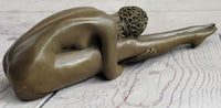Nude Yoga Girl Holding Stretch Bronze Figure Sculpture 2" x 9"
