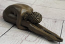Nude Yoga Girl Holding Stretch Bronze Figure Sculpture 2" x 9"