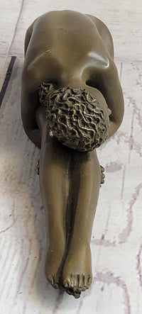 Nude Yoga Girl Holding Stretch Bronze Figure Sculpture 2" x 9"