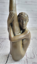 Nude Yoga Girl Holding Stretch Bronze Figure Sculpture 2" x 9"