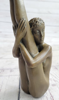 Nude Yoga Girl Holding Stretch Bronze Figure Sculpture 2" x 9"