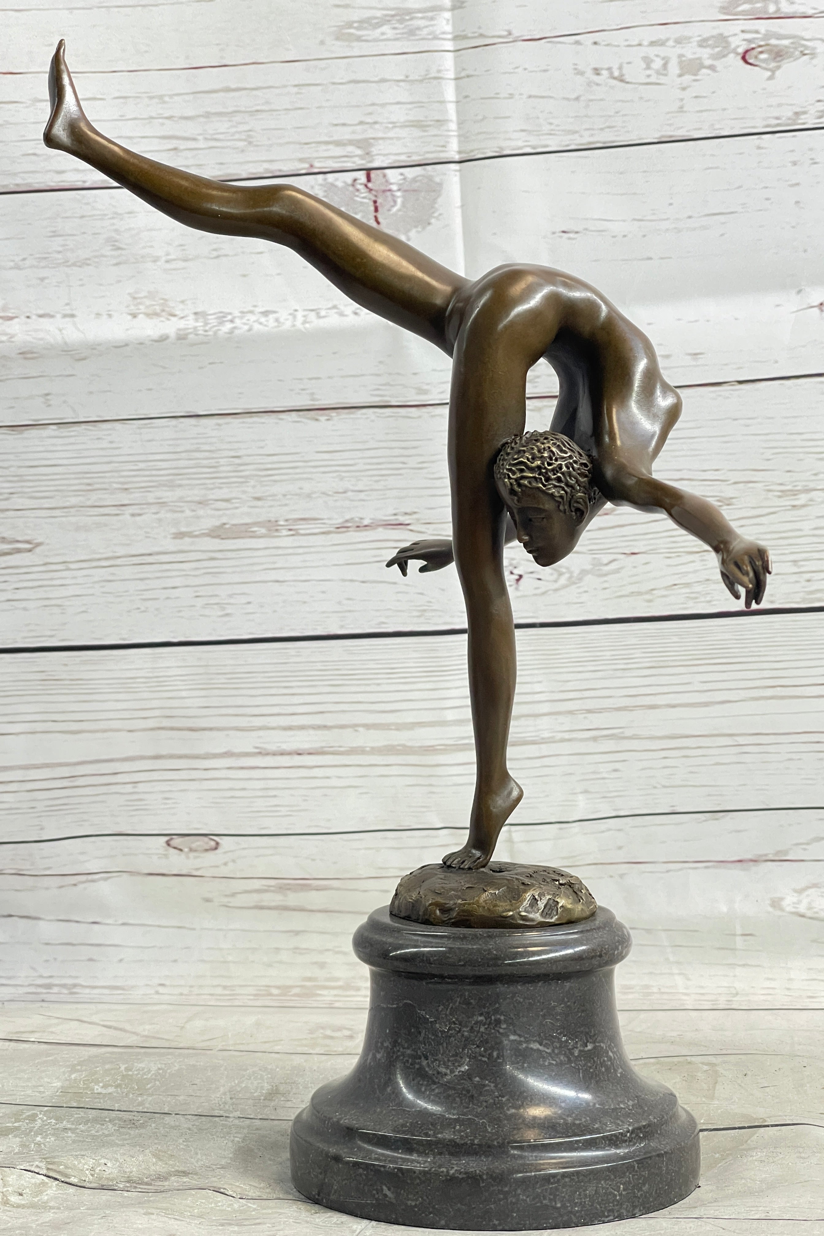 Art Deco Nude Talented Gymnast Trophy Bronze Sculpture