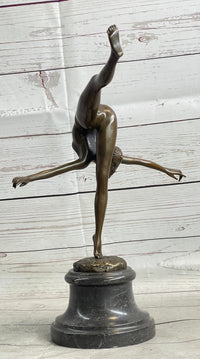 Art Deco Nude Talented Gymnast Trophy Bronze Sculpture