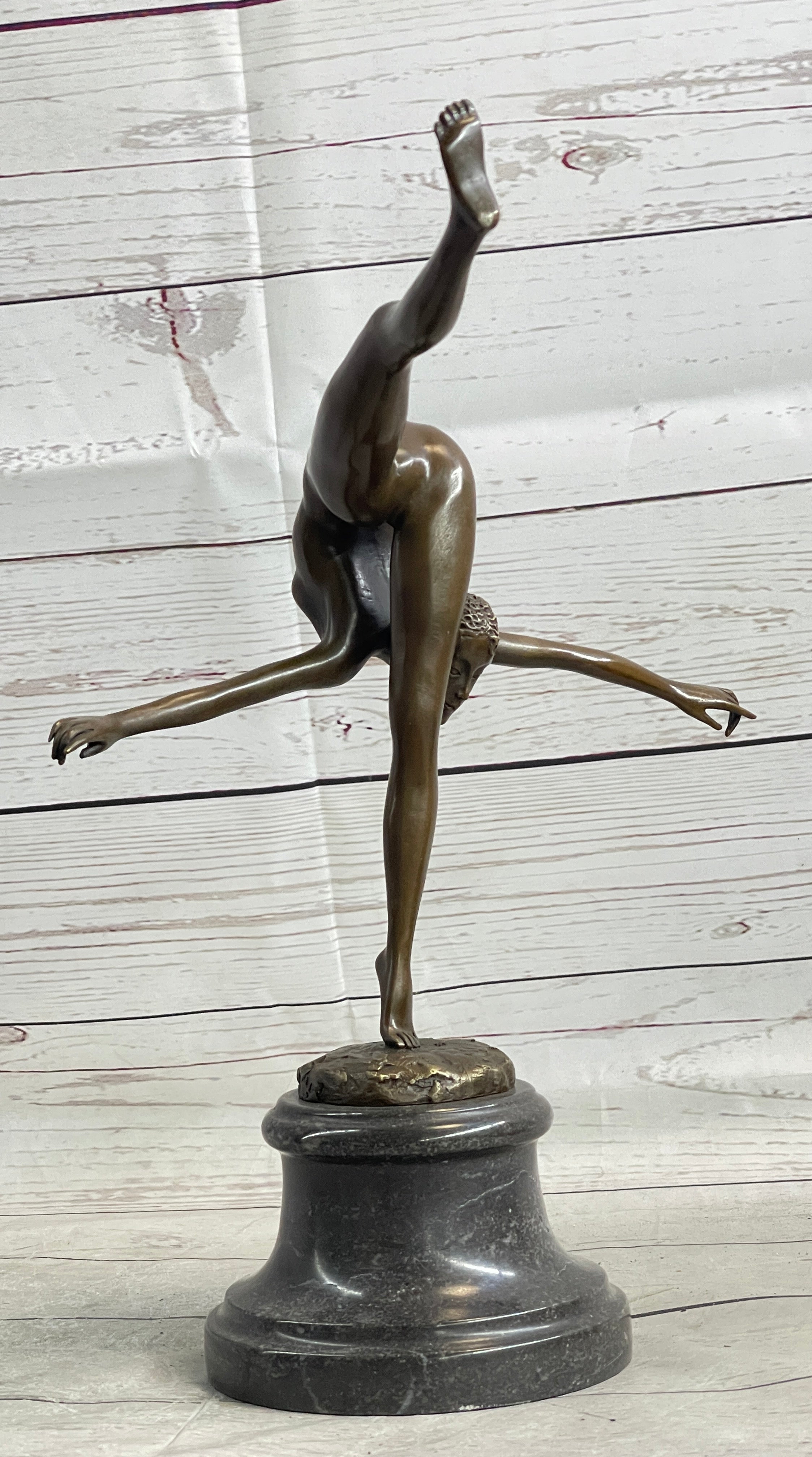 Art Deco Nude Talented Gymnast Trophy Bronze Sculpture