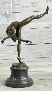 Art Deco Nude Talented Gymnast Trophy Bronze Sculpture