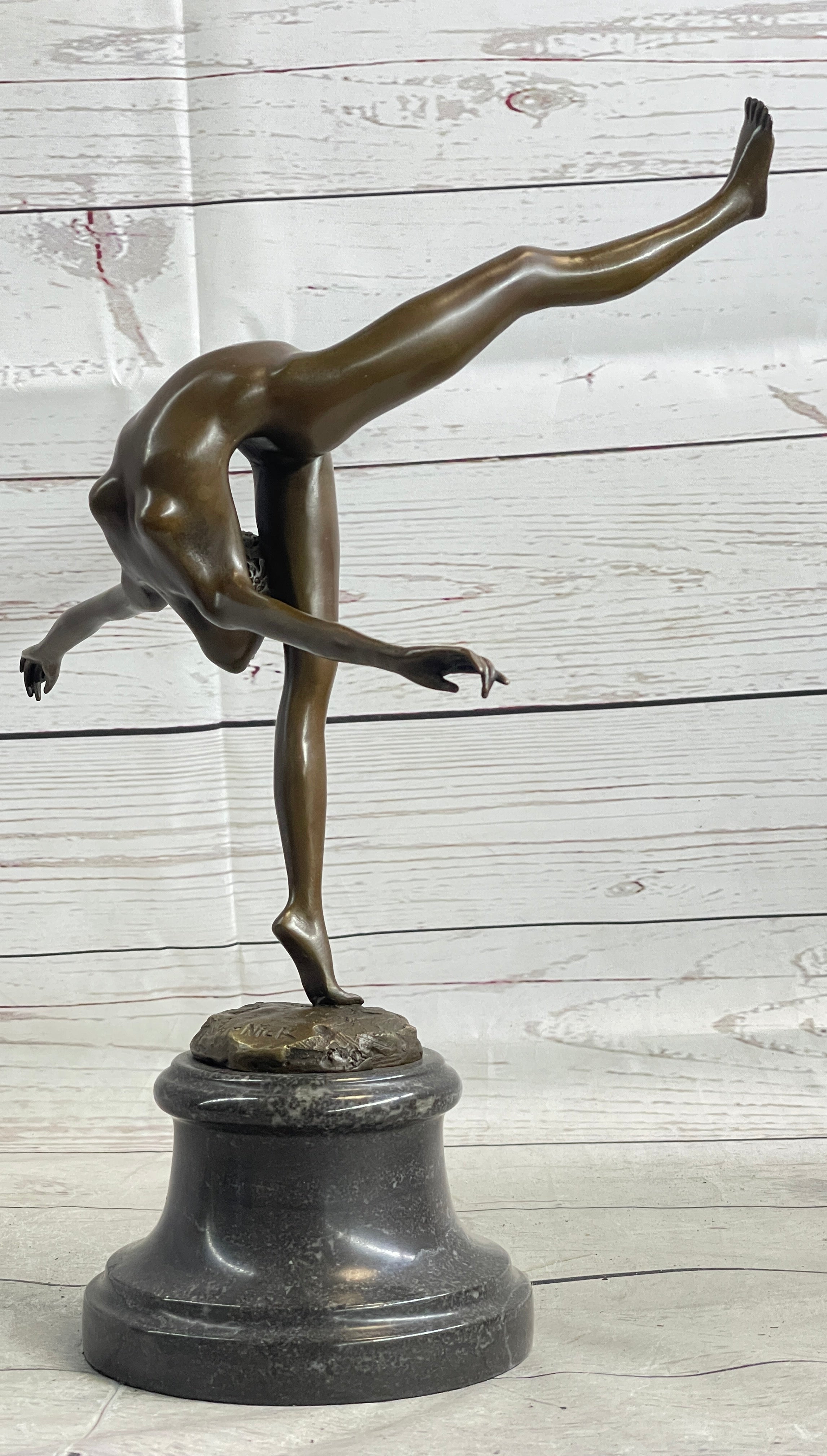 Art Deco Nude Talented Gymnast Trophy Bronze Sculpture