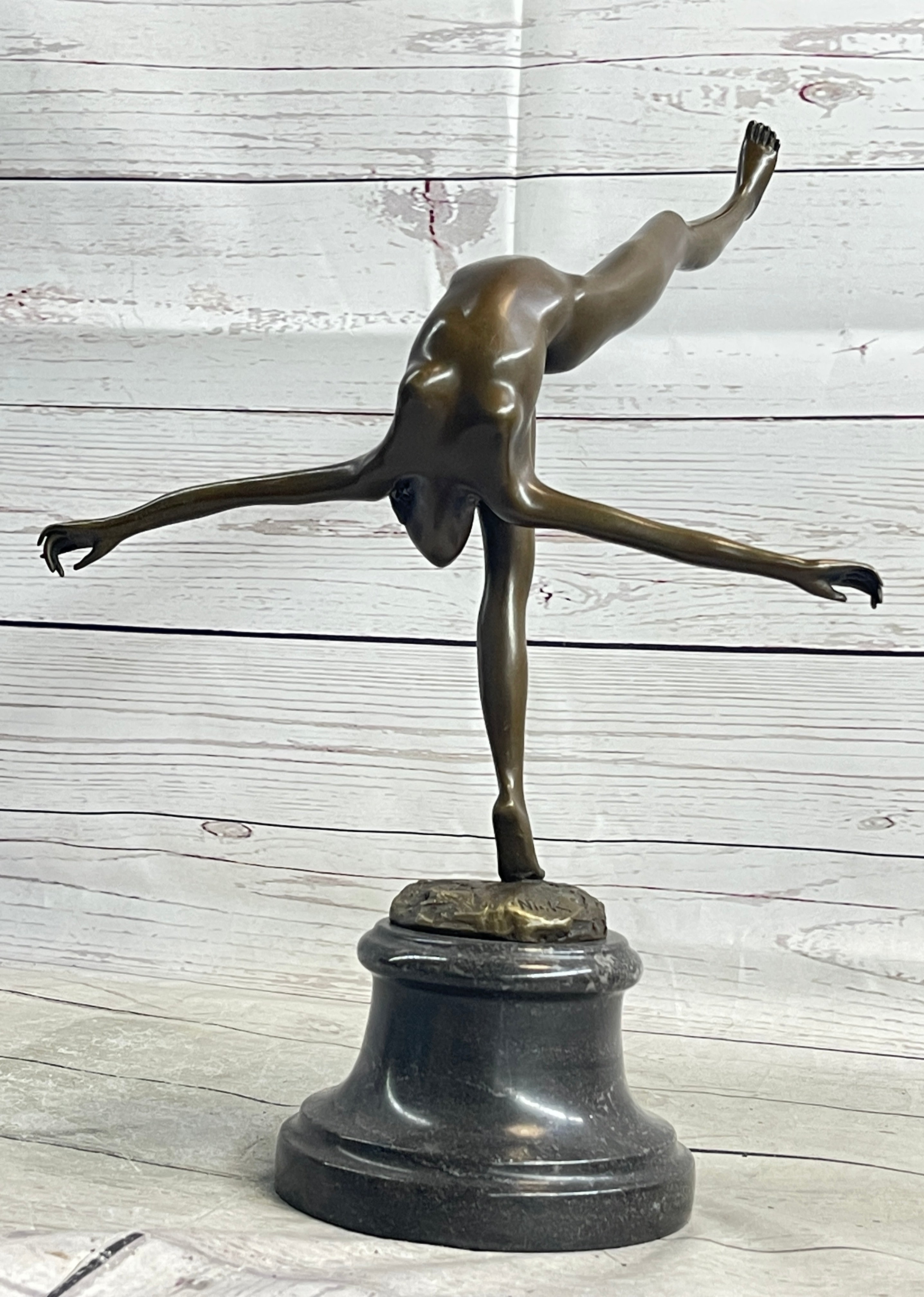 Art Deco Nude Talented Gymnast Trophy Bronze Sculpture