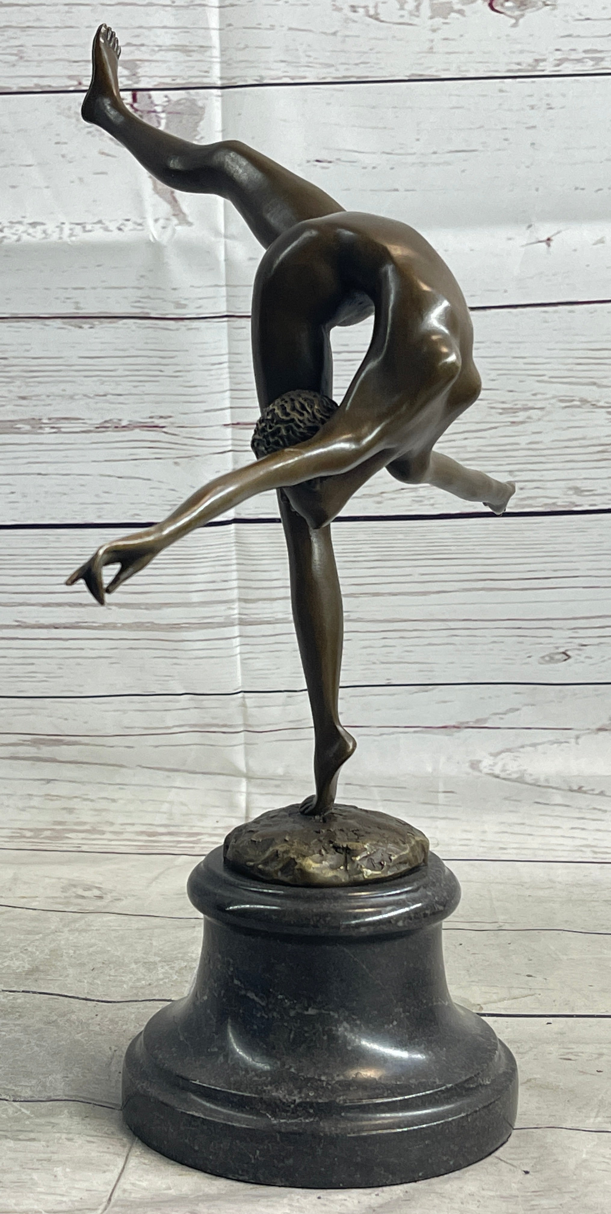 Art Deco Nude Talented Gymnast Trophy Bronze Sculpture