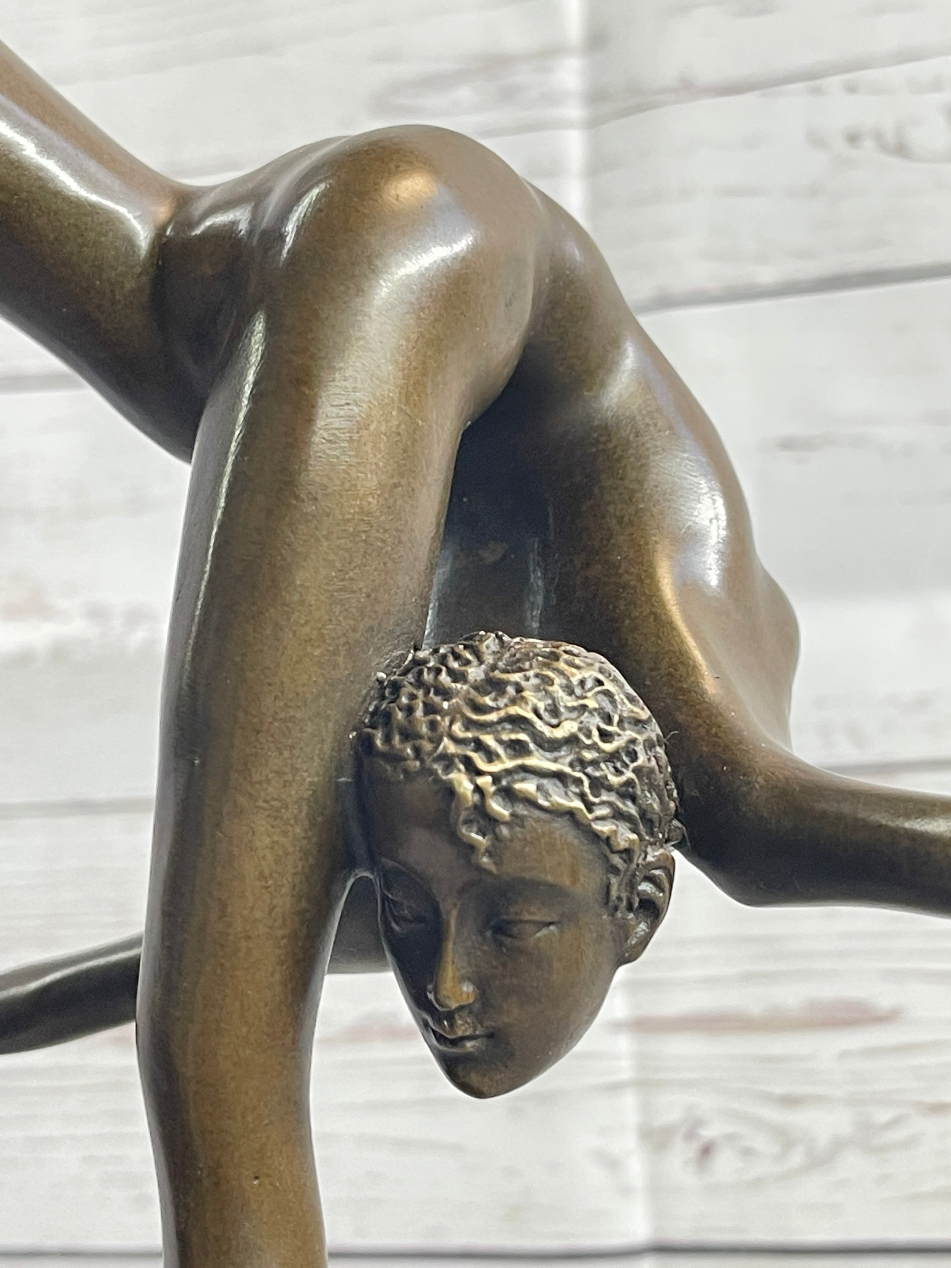 Art Deco Nude Talented Gymnast Trophy Bronze Sculpture