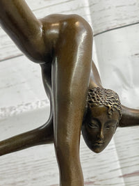 Art Deco Nude Talented Gymnast Trophy Bronze Sculpture