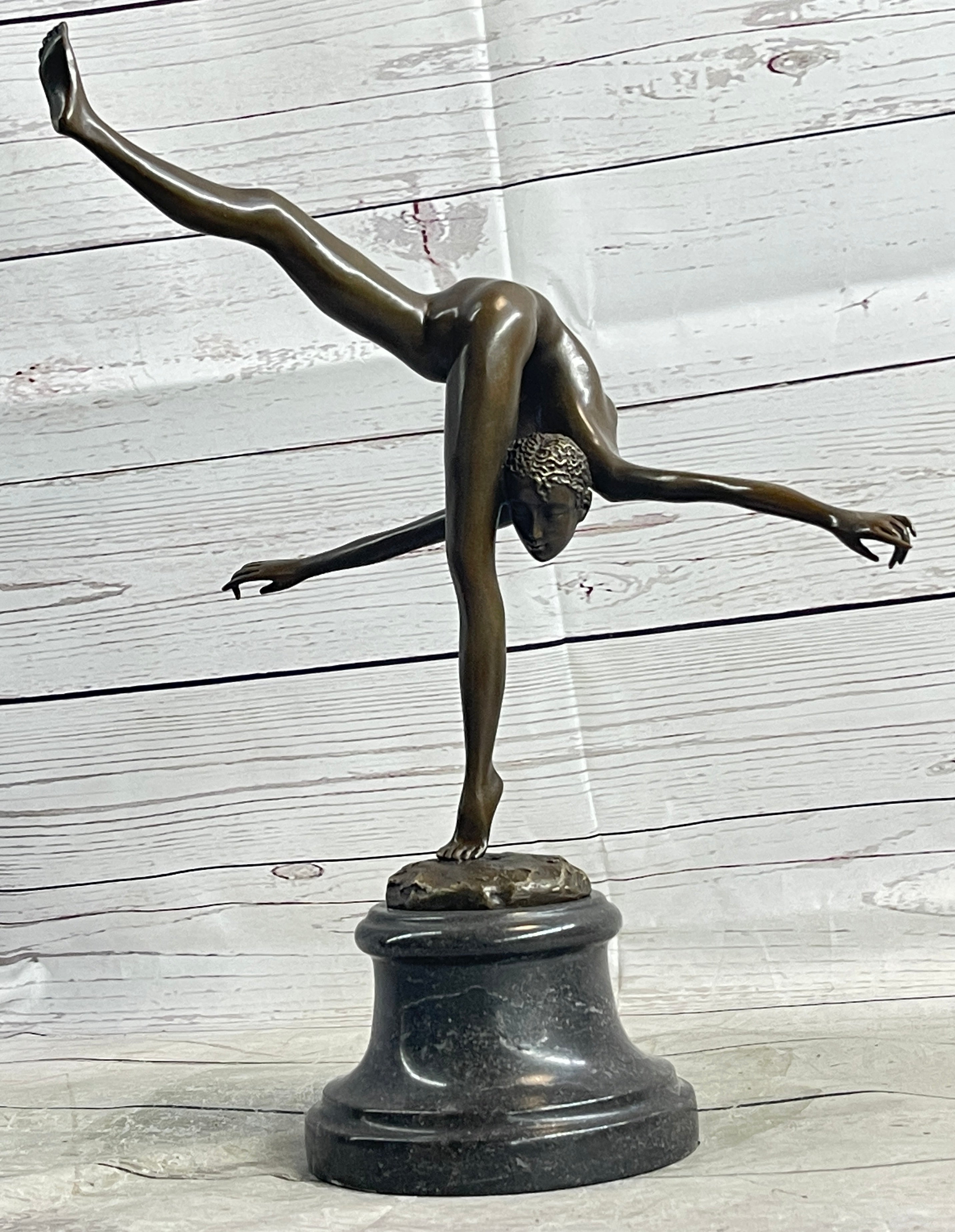 Art Deco Nude Talented Gymnast Trophy Bronze Sculpture