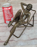 Nude Sunbathing Female Figure on Beach Chair - Bronze Sculpture by Mario nick