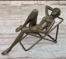 Nude Sunbathing Female Figure on Beach Chair - Bronze Sculpture by Mario nick