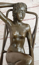 Nude Sunbathing Female Figure on Beach Chair - Bronze Sculpture by Mario nick