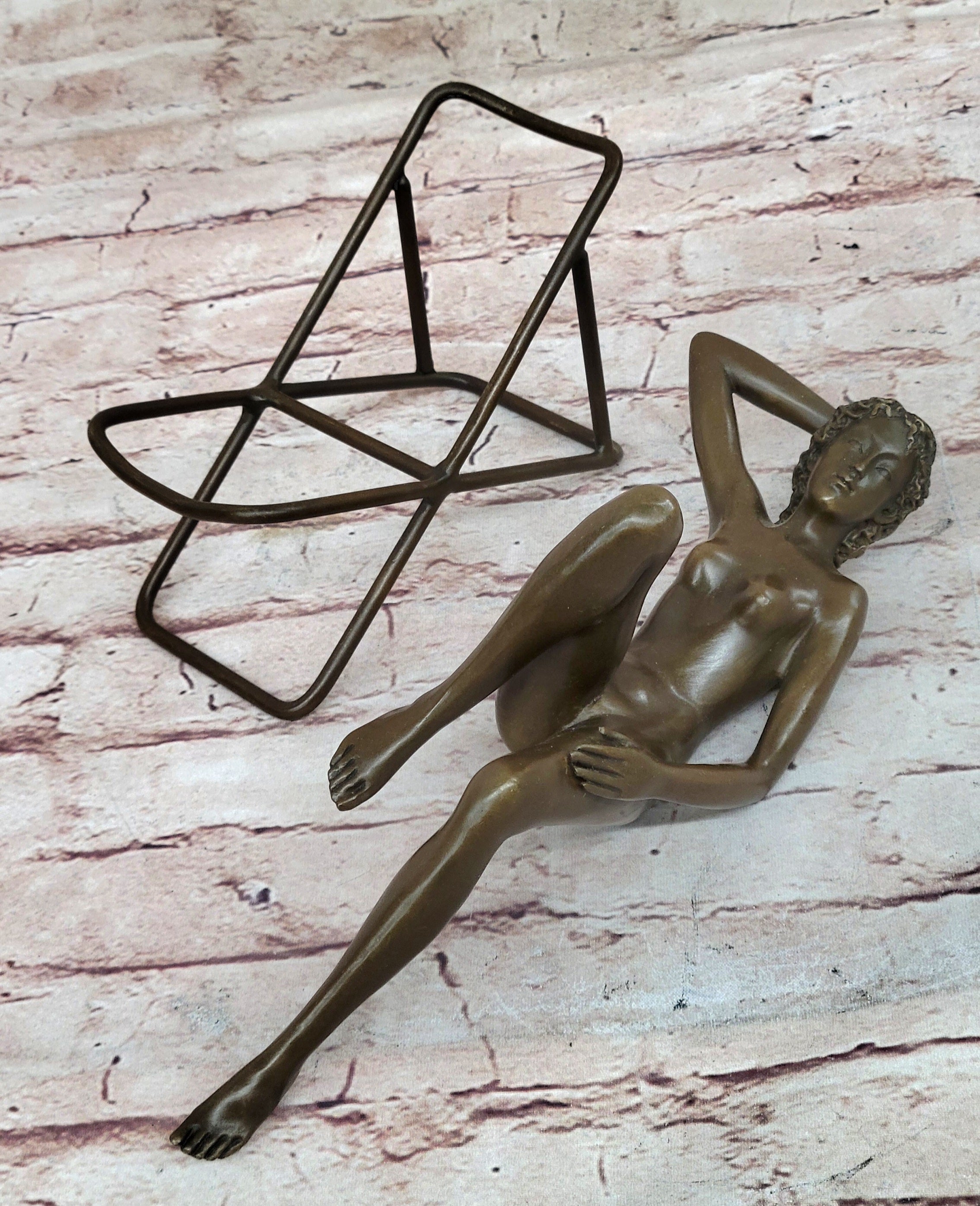 Nude Sunbathing Female Figure on Beach Chair - Bronze Sculpture by Mario nick