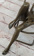 Nude Sunbathing Female Figure on Beach Chair - Bronze Sculpture by Mario nick