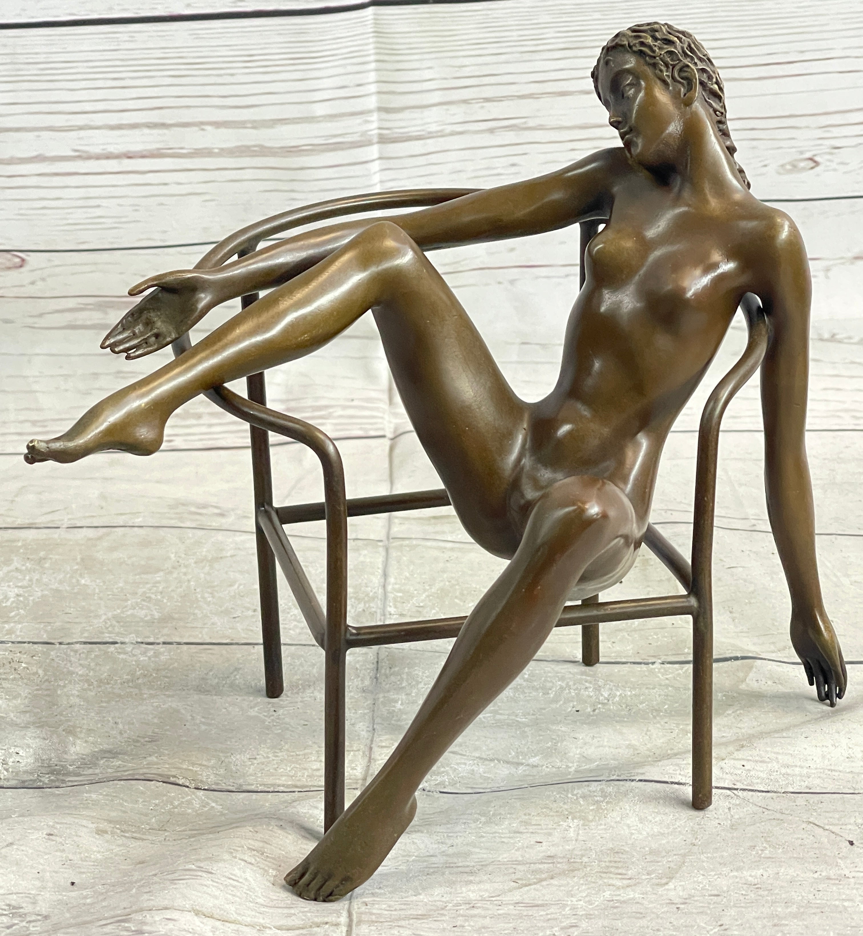 Signed Nick Nude Female Abstract Erotic Mid Century Bronze Sculpture