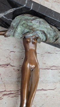 Surrealist Abstract Art Bronze Sculpture of Upside Down Nude Female Figure on Marble Base