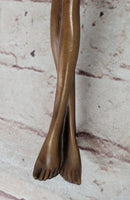 Surrealist Abstract Art Bronze Sculpture of Upside Down Nude Female Figure on Marble Base