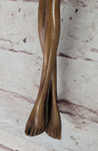 Surrealist Abstract Art Bronze Sculpture of Upside Down Nude Female Figure on Marble Base