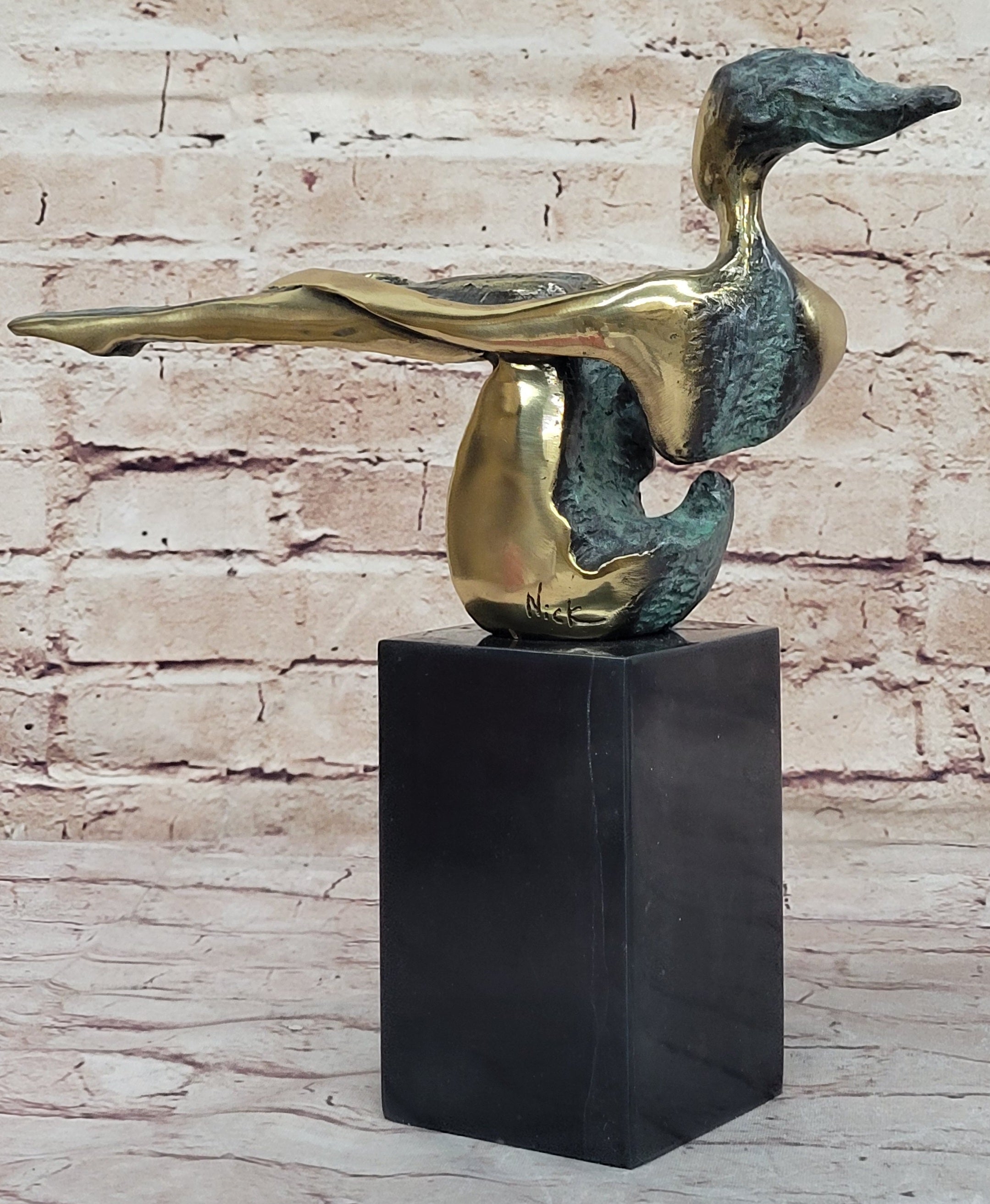 CONTEMPORARY BRONZE METAL SCULPTURE NUDE ABSTRACT FIGURATIVE FEMALE SIGNED DECO