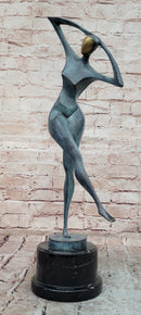 Signed Abstract Modern Art Female Woman Genuine Bronze Sculpture Statue