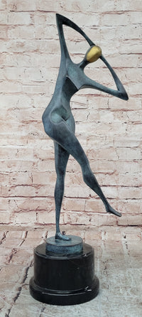 Signed Abstract Modern Art Female Woman Genuine Bronze Sculpture Statue