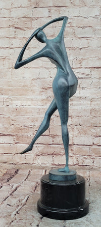 Signed Abstract Modern Art Female Woman Genuine Bronze Sculpture Statue