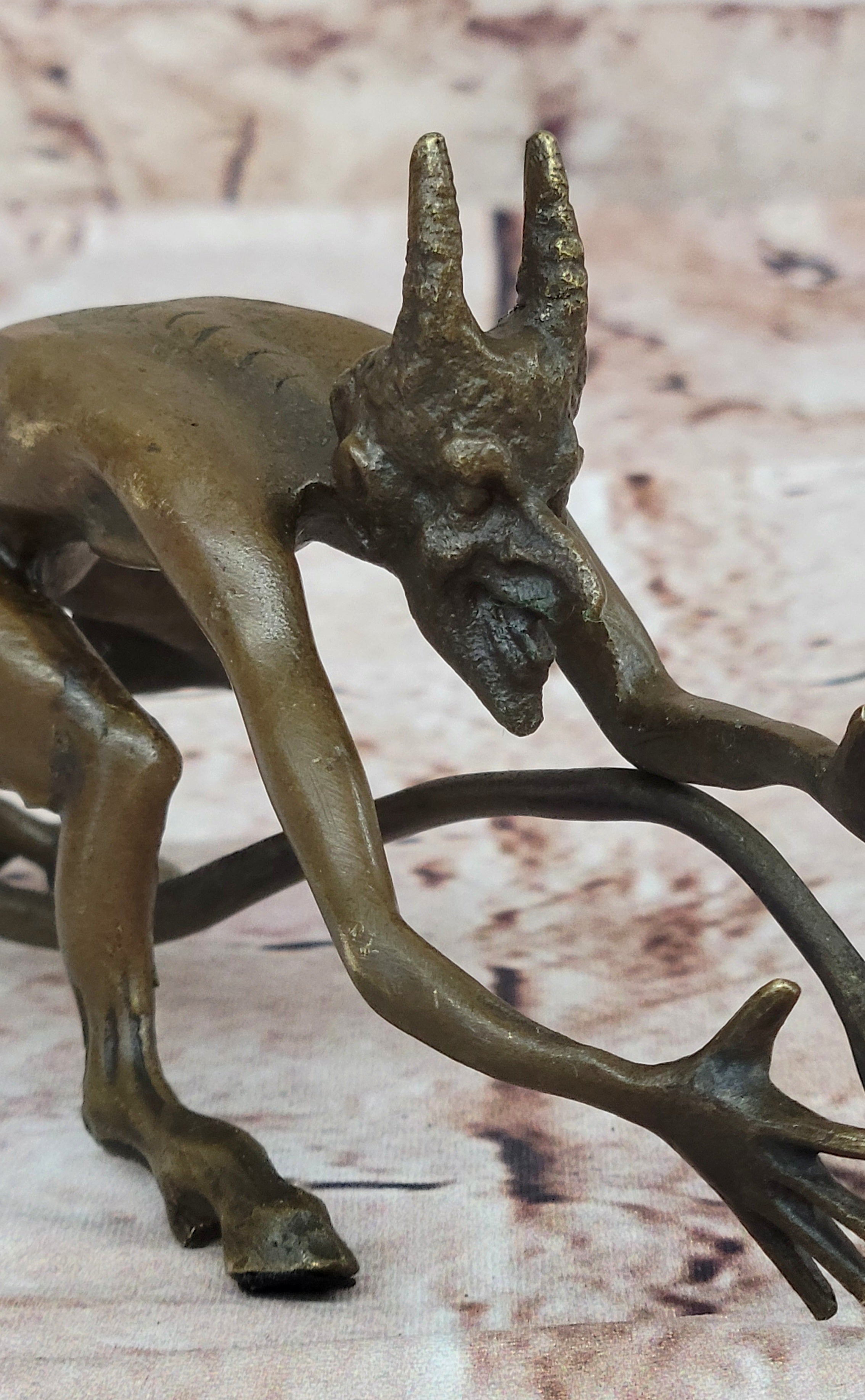 Grotesque Bronze Demon Satyr – Mythical Horned Creature